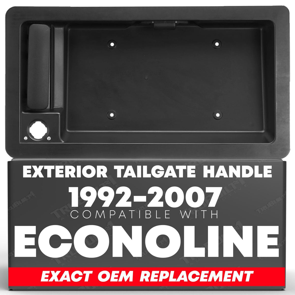 Tailgate Handle Assembly - Compatible with 1992-2007 Ford Econoline - Rear Right Back Cargo Door Handle with License Plate Tag Bracket - Black, Plastic - OEM F6UZ-15434A20-AAA, 80915