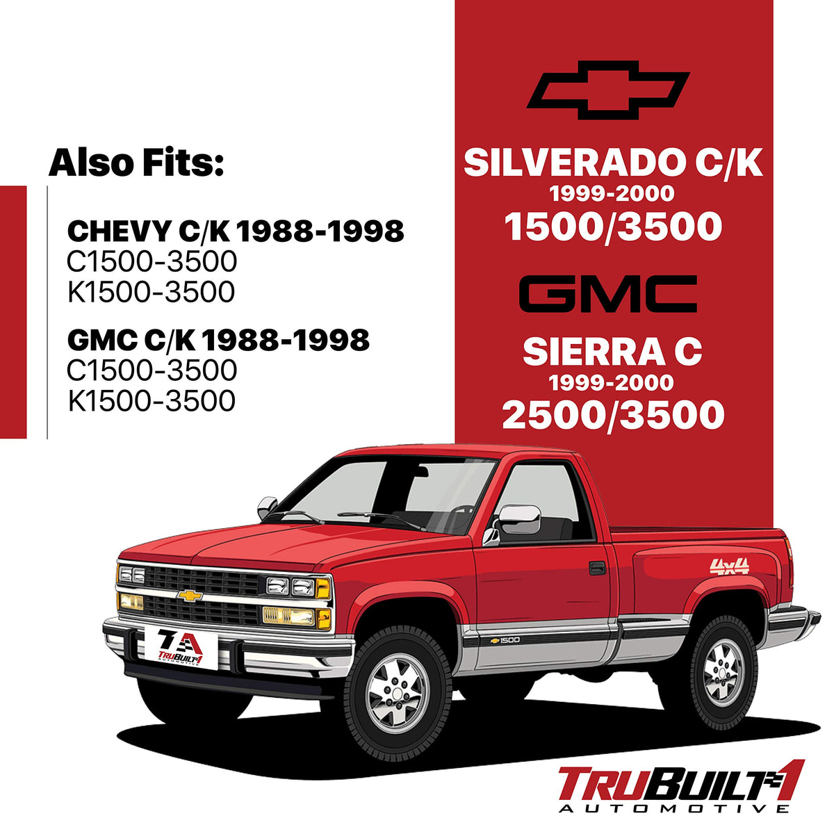 TRUBUILT1 AUTOMOTIVE Tailgate Handle Assembly - Compatible with 1988-2002 Chevrolet, GMC Silverado, Sierra C/K 1500 2500 3500 - Textured Black Zinc, Metal - OEM 15991785, 77077