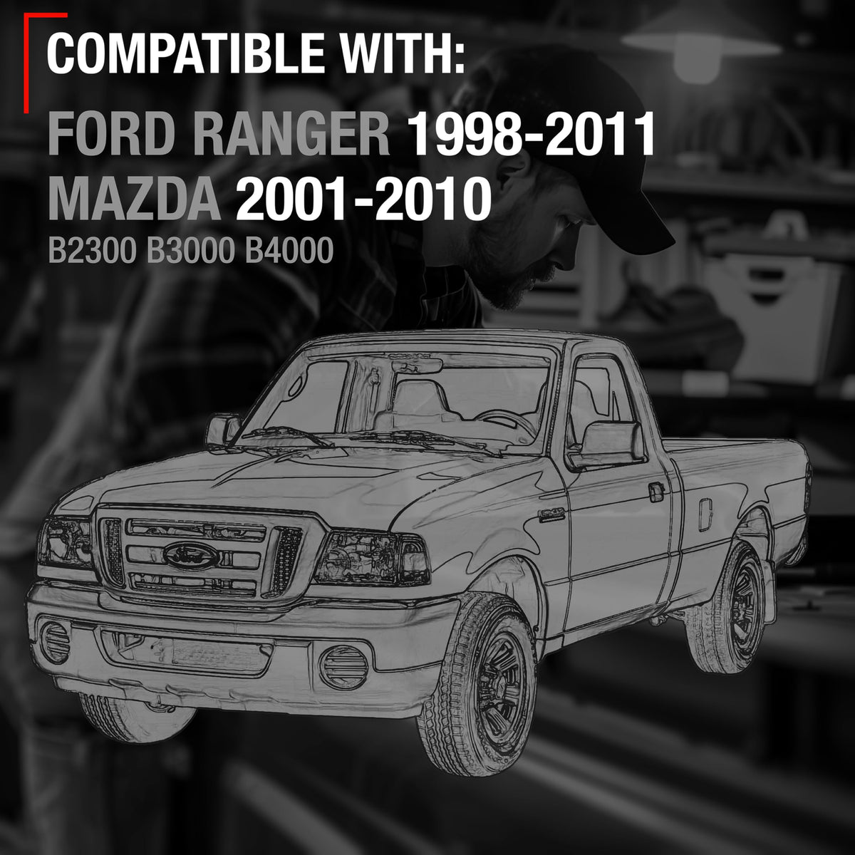 Exterior Door Handle Set, Front Left & Right - Compatible with 1998-2011 Ford Ranger, 2001-2010 Mazda B2300, B3000, B4000 - Textured Black, Metal - OEM 2L5Z-1022404-BAA, 6L2Z7822405DBPT