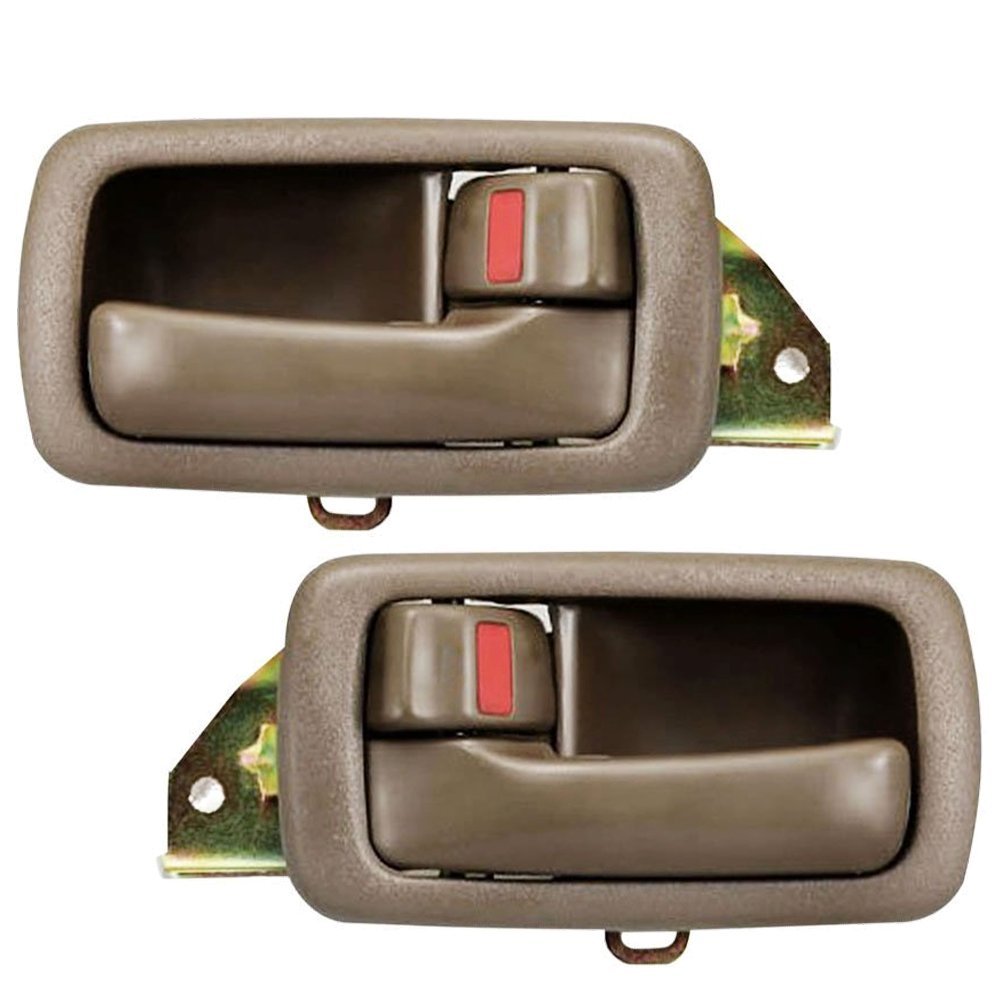 T1A Inside Door Handle Replacement for 1992-1996 Toyota Camry Driver and Passenger Side With Bezel and Case Fits Left and Right Side Tan or Brown Color T1A-69206-32071-E0, T1A-69205-32071-E0