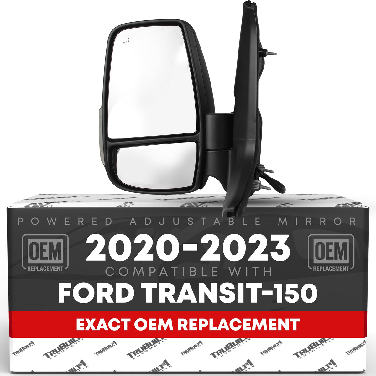 Driver Side Mirror Compatible with 2020-2023 Ford Transit-150, 250, 350, E-Transit - w/Short Arm, Heated Mirror, Blinker, Blind Spot, Powered Foldable, Flat Glass, 12H10P - OEM LK4Z17683EA