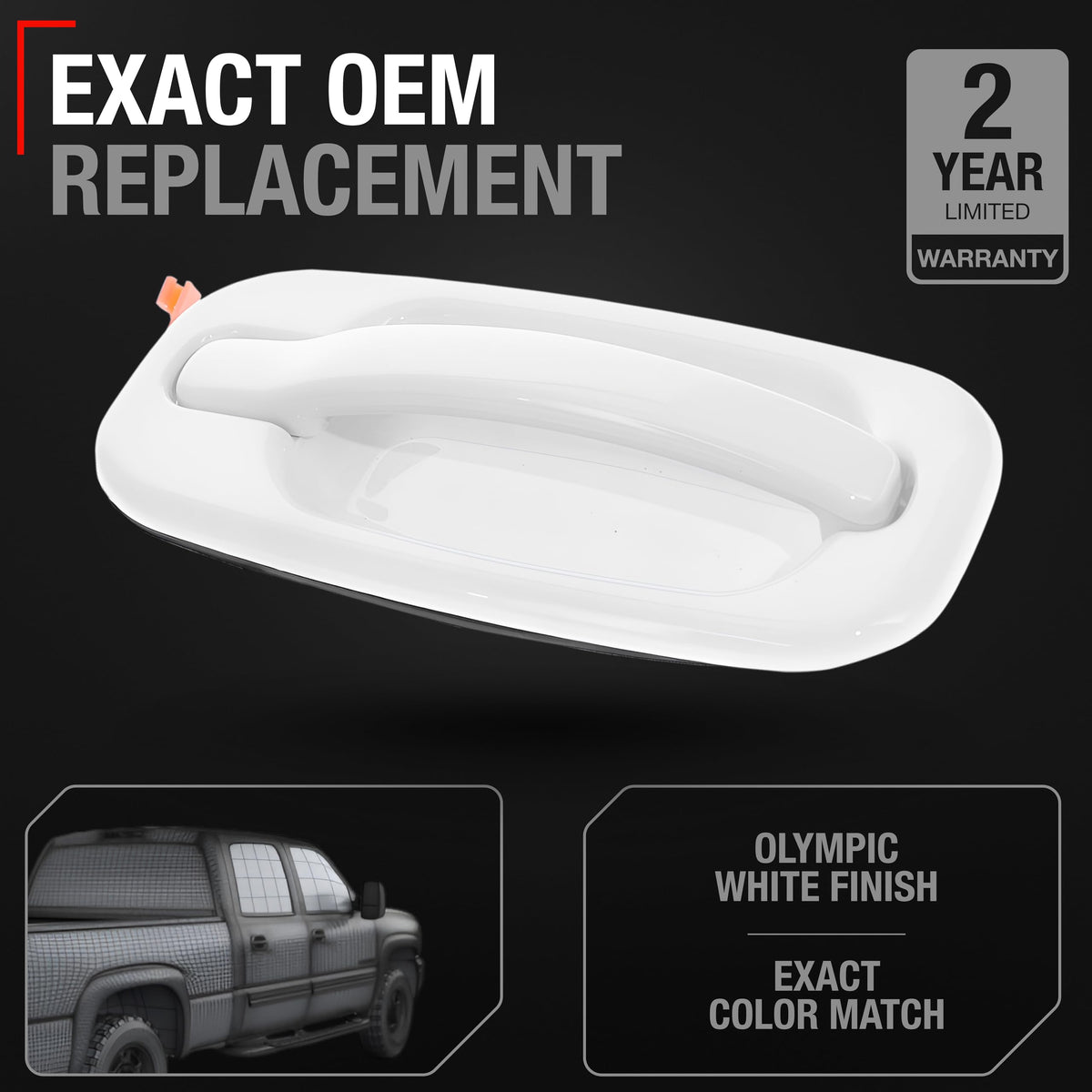 Exterior Door Handle, Rear Passenger Door - Compatible with 1999-2006 Chevrolet Silverado, 00-06 Suburban, 00-06 Tahoe; 1999-2006 GMC Sierra, 00-06 Yukon - Olympic White, 15029900-GAZ