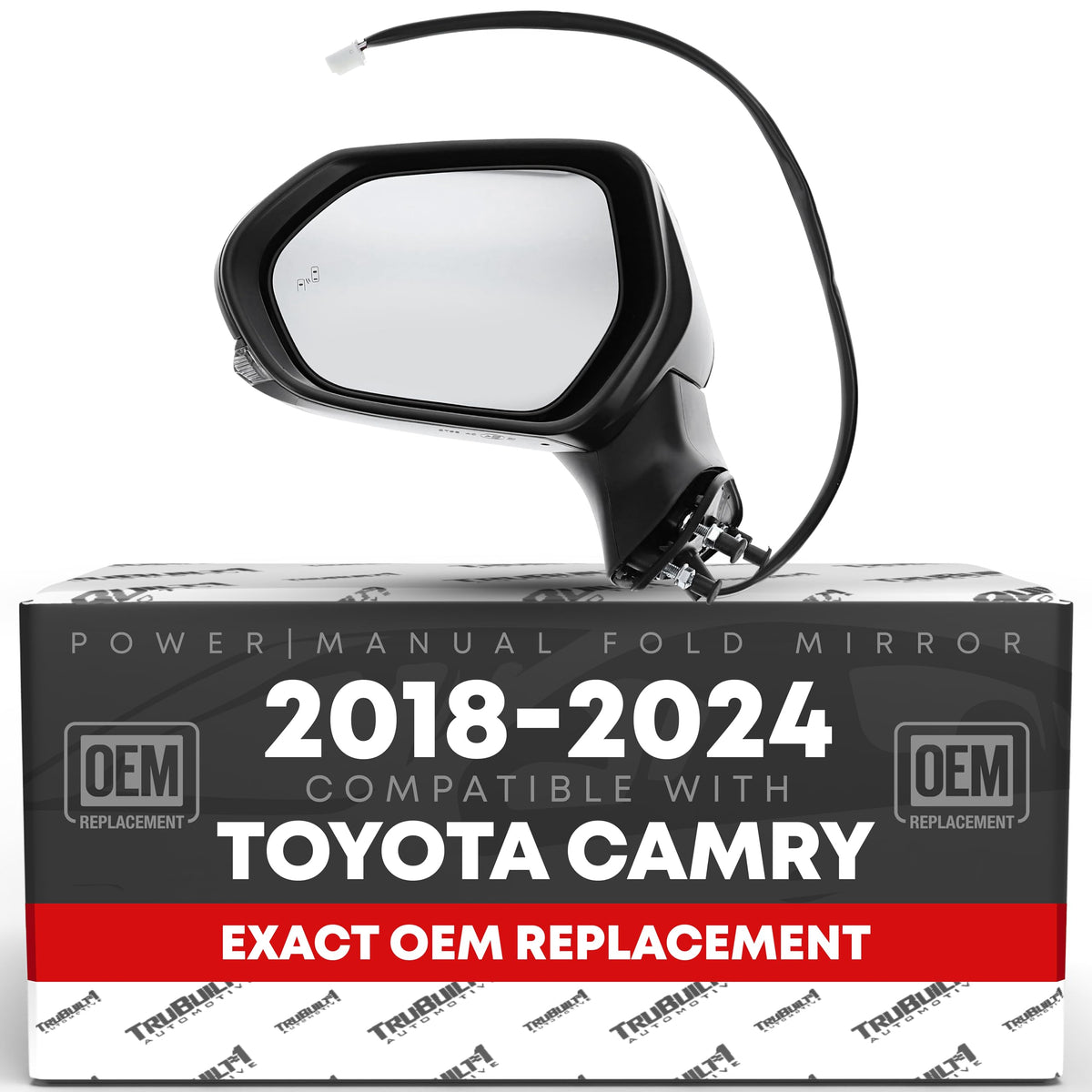 Driver Side Mirror - Compatible with 2018-2024 Toyota Camry - Powered Adjustment, Heated, Turn Signal, Blind Spot Detection, Manual Folding, Flat Glass - Black, 7H7P - OEM 8794006840, TO1320368