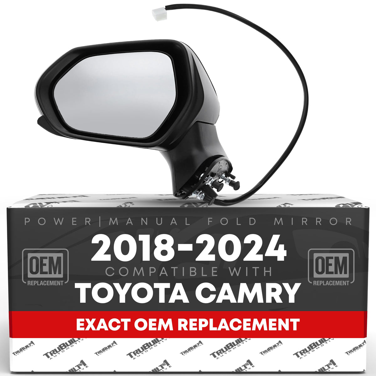 Power Door Mirror Assembly, Left Driver Side Mirror - Compatible with 2018-2024 Toyota Camry - Manual Folding, Flat Glass - Black Cover, 5H3P - OEM 8794006800, TO1320366, TO1320382