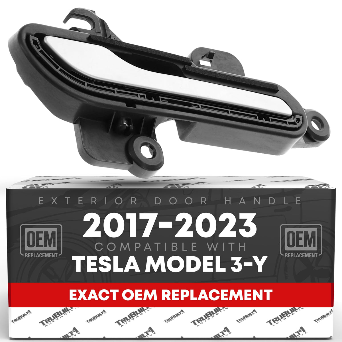 TRUBUILT1 AUTOMOTIVE Exterior Door Handle, Front/Rear Right - Compatible with 2017-2022 Tesla Model 3, 2020-2023 Model Y - Silver Finish - OEM 1081832-00-J, 1528115-00-B, 15758