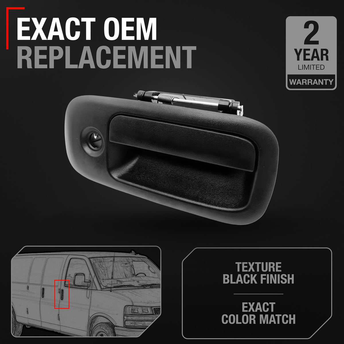 Exterior Door Handle, Rear Right Side Hinged Door - Compatible with 2003-2009 Chevrolet Express 1500 2500 3500; 03-09 GMC Savana 1500 2500 3500 - Textured Black - OEM 10359098, 25866285, 80279