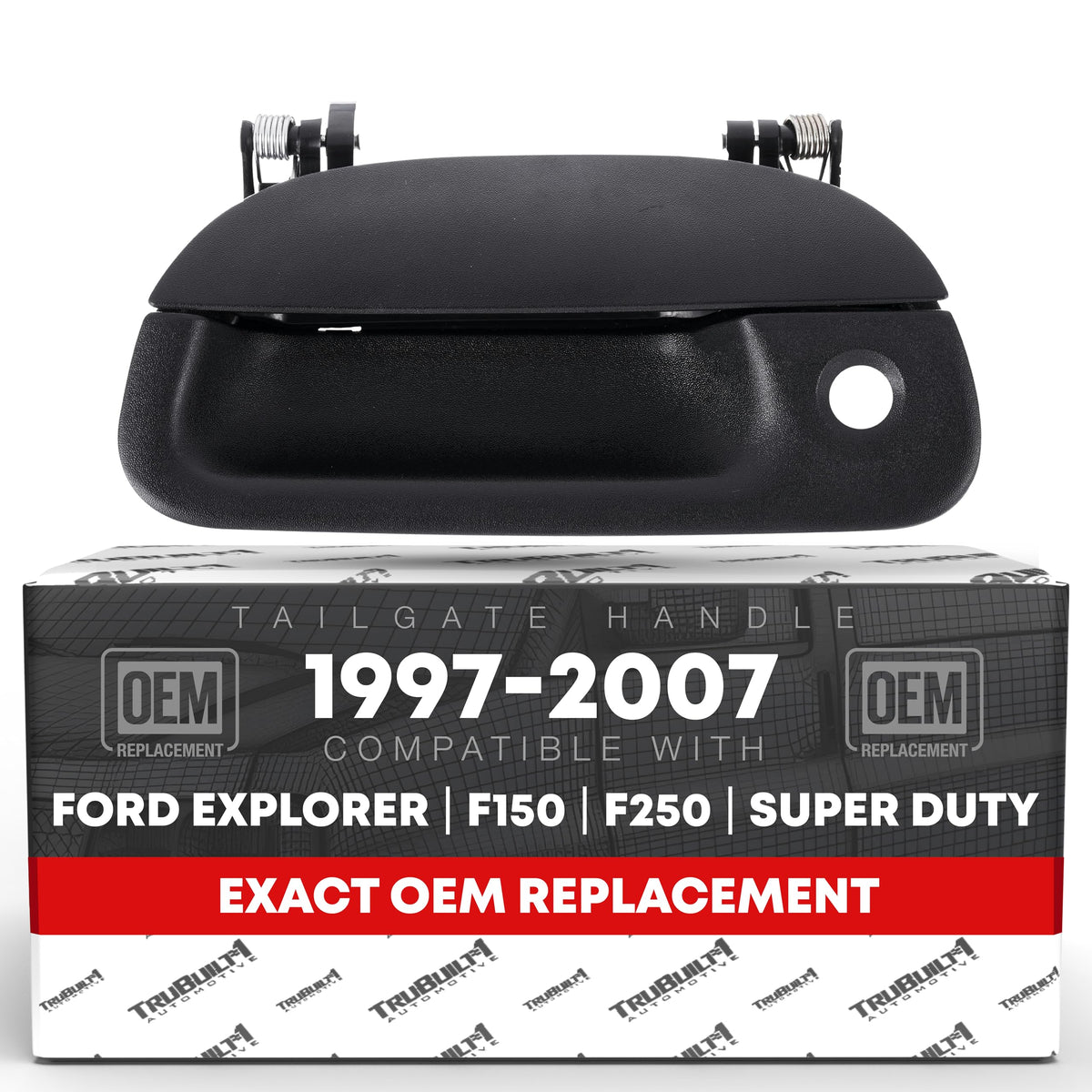 Tailgate Handle Assembly - Compatible with 1997-2007 Ford Explorer Sport Trac, Ford F-150 (Heritage), F-250 (Light Duty), Super Duty - Textured - OEM 7L3Z-9943400AA, XL3Z-9943400-AAA, 80238