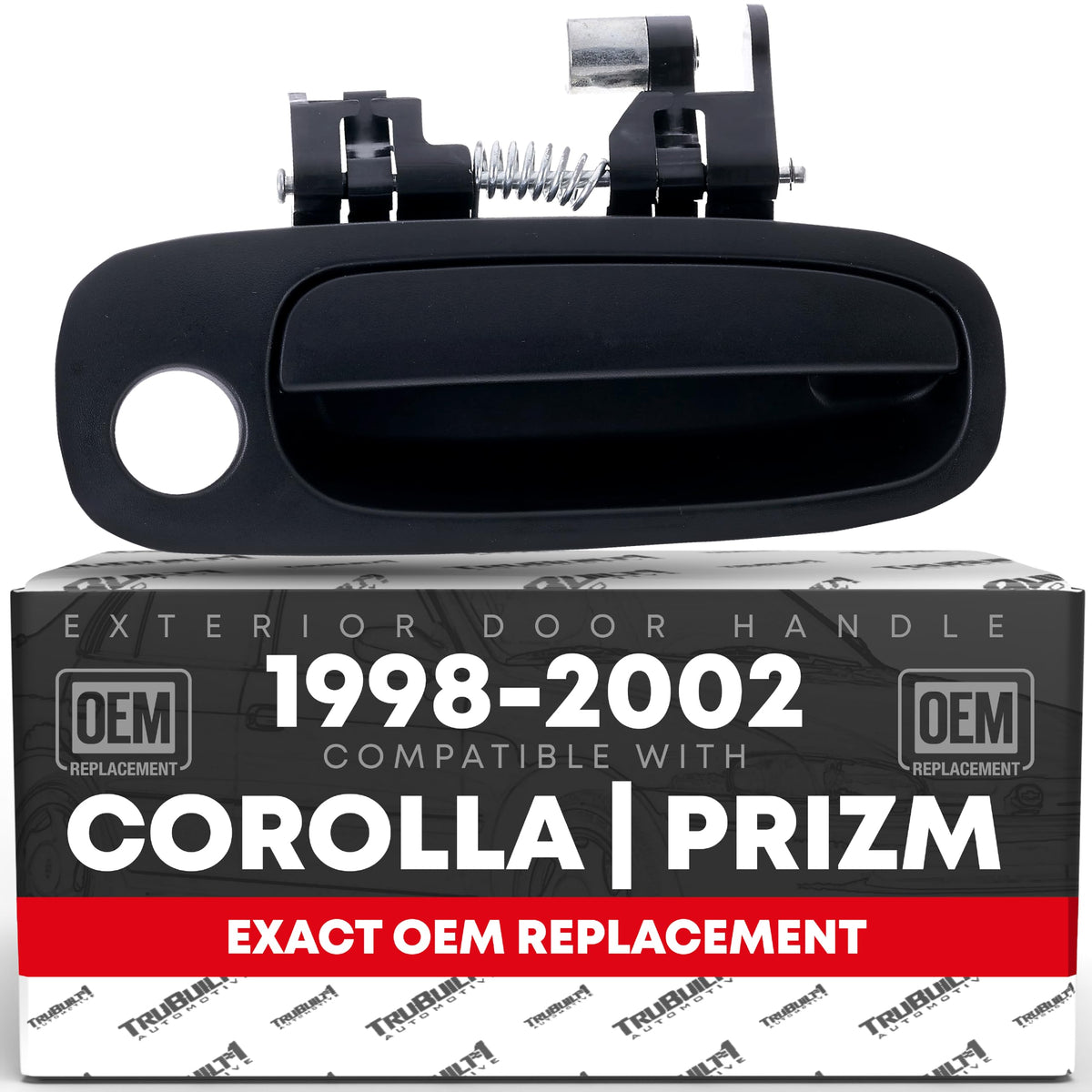 Exterior Door Handle, Front Right Passenger Side - Compatible with 1998-2002 Toyota Corolla; 1998-2002 Chevrolet Prizm - Textured Black, Plastic - OEM 69210-02030, 69210-02040, 69210-02050, 94857480