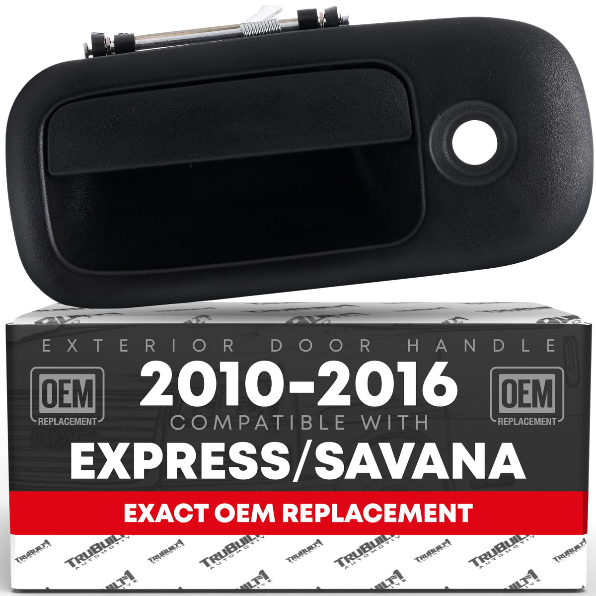 Exterior Door Handle, Driver Side Hinged Door - Compatible with 2003-2009 Chevrolet Express 1500 2500 3500 4500; 03-09 GMC Savana 1500 2500 3500 4500 - Textured Black, With Keyhole - OEM 25989392