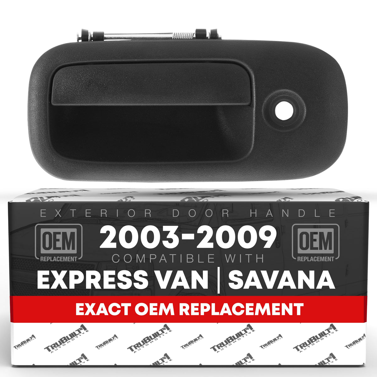 Exterior Door Handle, Rear Left Side Hinged Door - Compatible with 2003-2009 Chevrolet Express 1500 2500 3500; 03-09 GMC Savana 1500 2500 3500 - Textured Black - OEM 10359097, 25866284, 88199