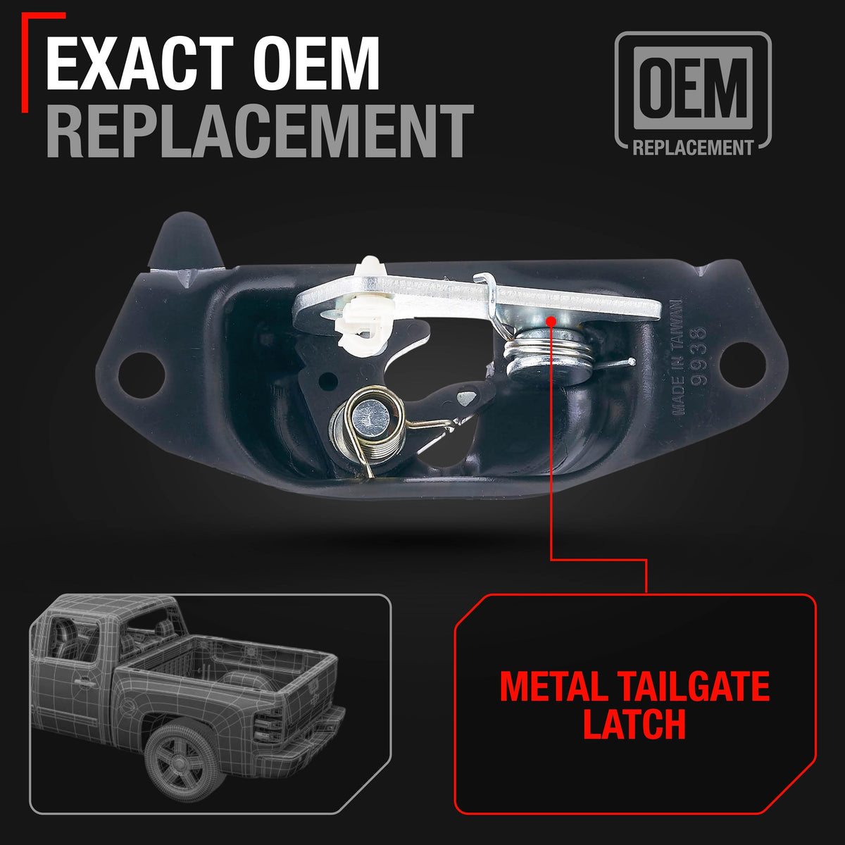 Tailgate Latch, Rear Left - Compatible with 1999-2007 Chevrolet Silverado 1500, 2500, 3500; 02-06 Avalanche; 99-07 GMC Sierra 1500, 2500, 3500; 02-06 Cadillac Escalade, ESV, EXT - Metal - OEM 15921948