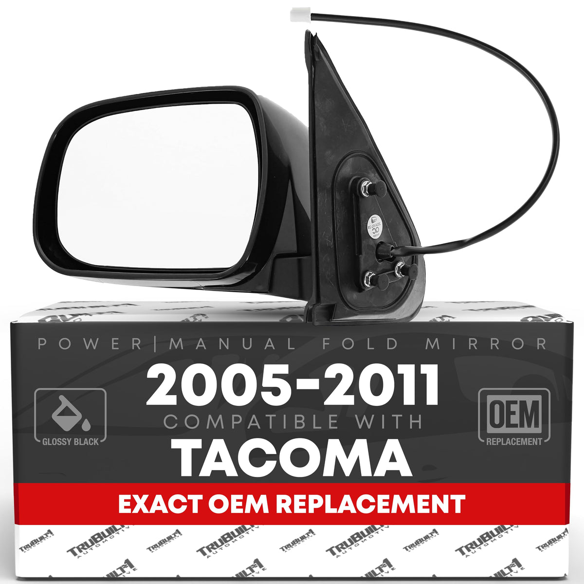 Driver Side Mirror Replacement - Compatible with 2005-2011 Toyota Tacoma - Powered Adjustment, Manual Folding, Flat Glass - Smooth Black, 5H3P - OEM 8794004190C0, TO1320203, 9551542