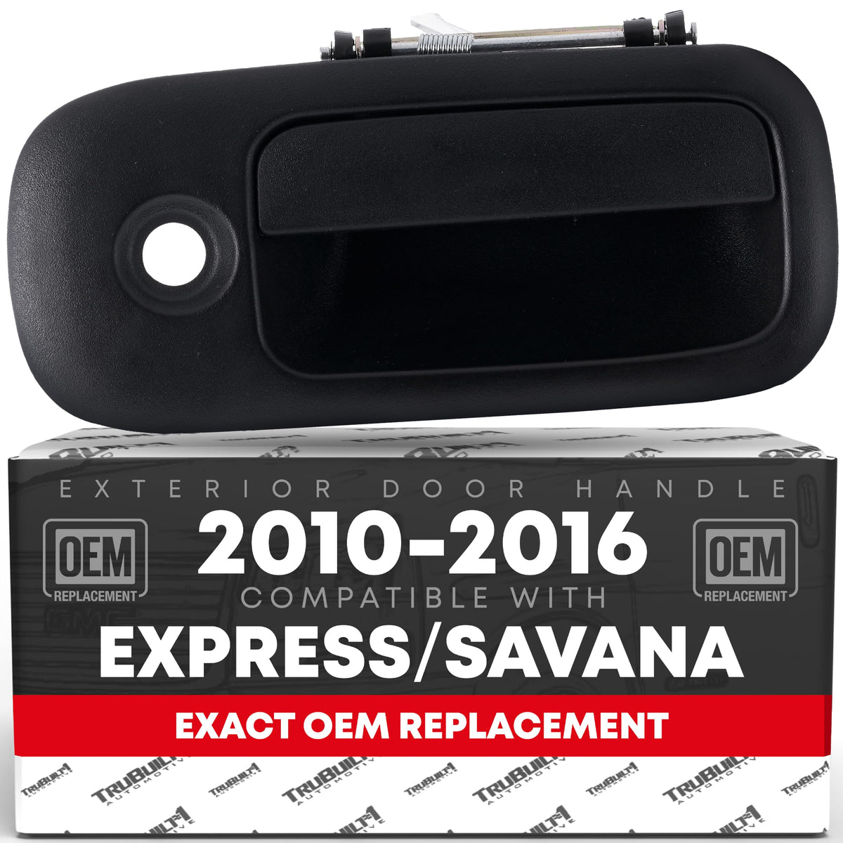 Exterior Door Handle, Rear Right - Compatible with 2010-2020 Chevrolet Express 2500 3500 4500; 10-20 GMC Savana 2500 3500 4500 - Textured Black, W/ Keyhole - OEM 23473841, 25989393, 96109