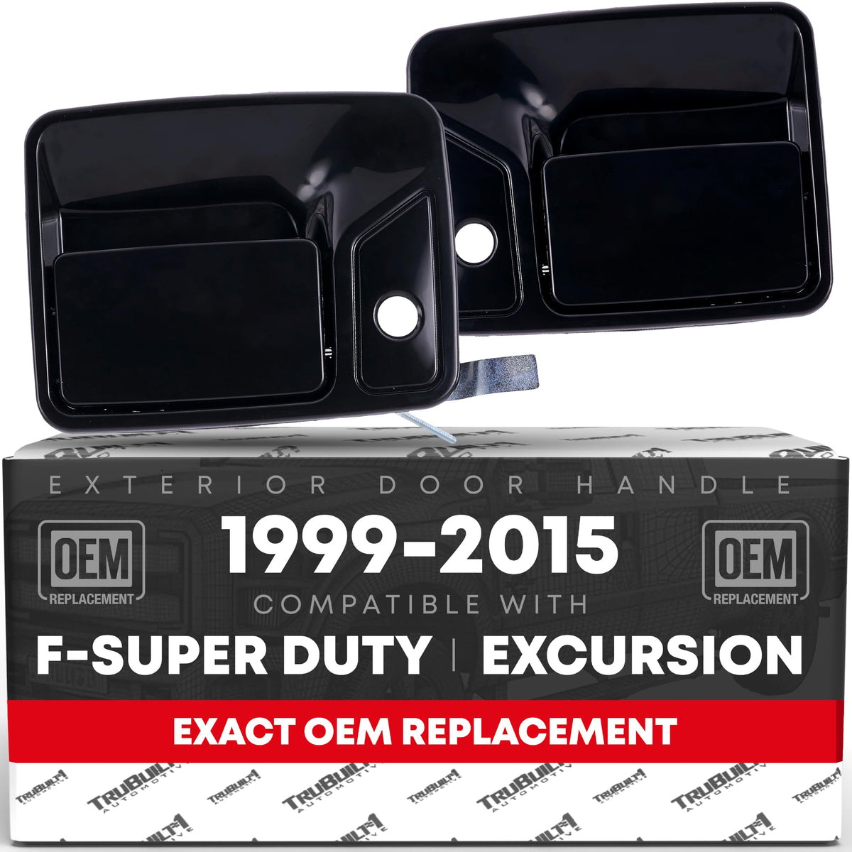 Exterior Door Handle Set, Front Left & Right with Keyhole - Compatible with 1999-2016 Ford F-250, F-350, F-450, F-550, F-650, F-750 Super Duty, 00-05 Excursion - Smooth Black - OEM 7C3Z-3622405-APPTM