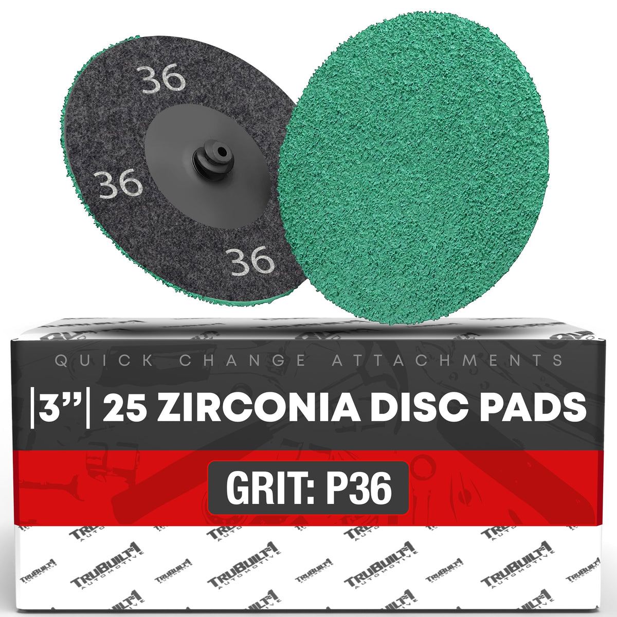 3" Quick Change Zirconia Sanding Discs with a Male R-Type Backing Surface Finish Grind Polish Burr Rust Paint Removal Use with Die Grinder (25 Pack)-Grit 36