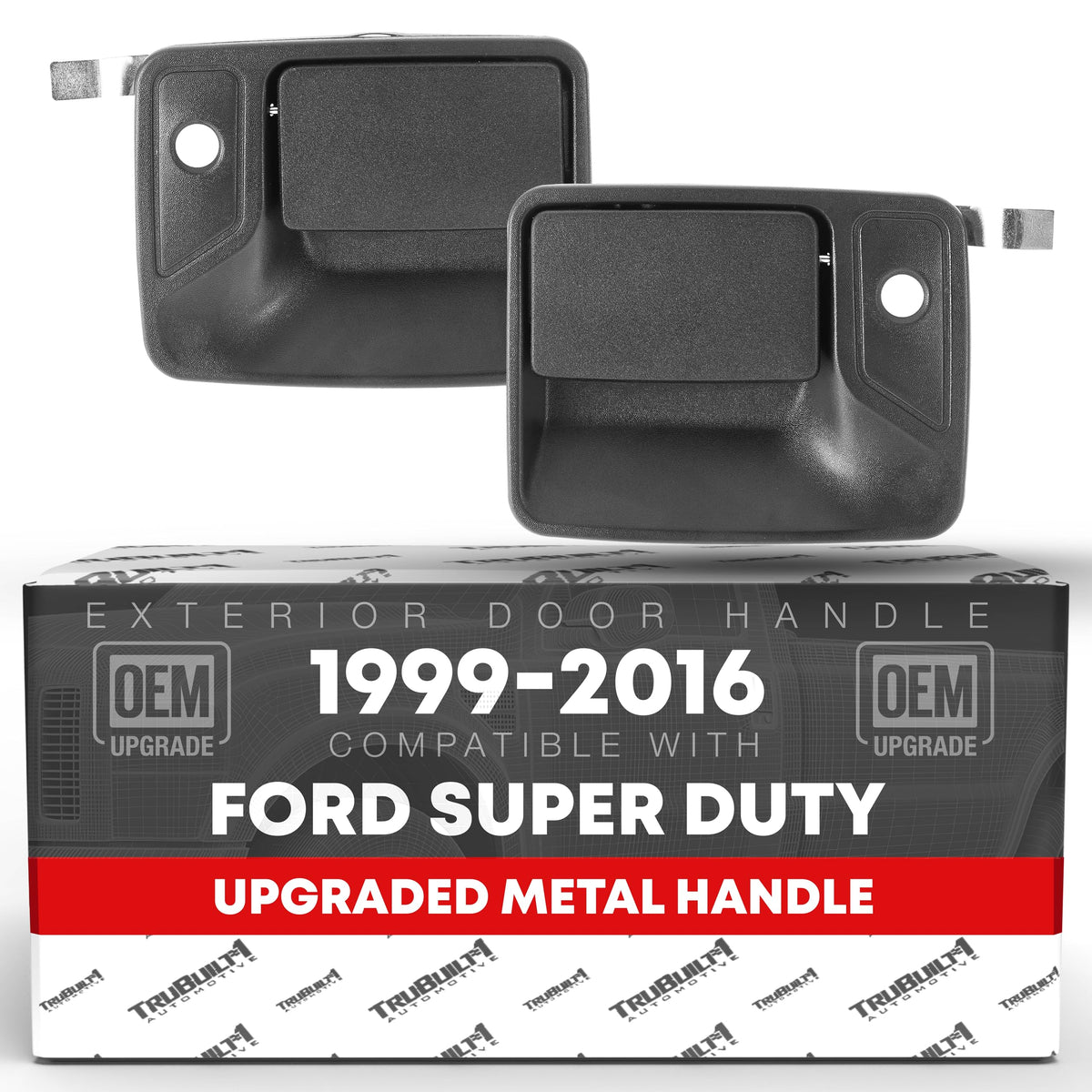 TRUBUILT1 AUTOMOTIVE Exterior Door Handle Set, Front Left & Right - Compatible with 1999-2016 Ford Super Duty, F-Series - Textured Black - Metal Handle - OEM 7C3Z-2522405-Metal, 7C3Z-2522404-Metal
