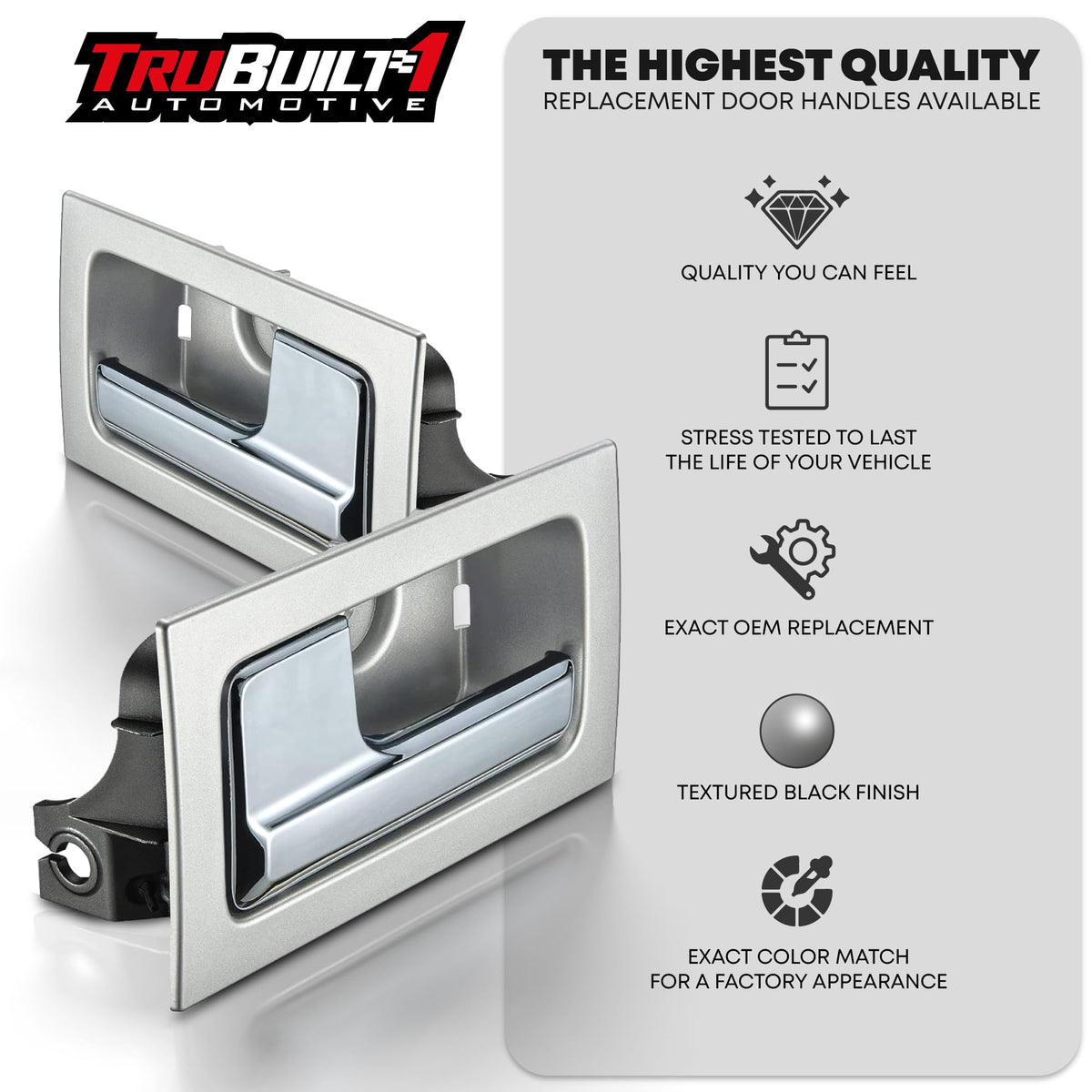 Interior Door Handle Front/Rear Left Driver + Right Passenger, Gray Housing w/ Chrome handle Compatible with 2009- 2014 Ford F150 |9L3Z1522601CB, 9L3Z1522600CB, 90826, 90825, FO1352152, FO1353152