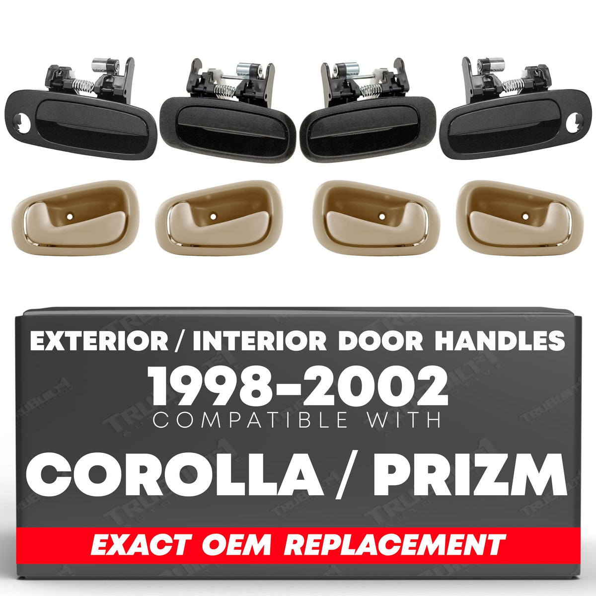 Door Handle Set, Compatible with 1998-2002 Toyota Corolla Chevy Prizm, Interior & Exterior Front & Rear Left Driver & Right Passenger Side, 8-Pack | Replaces#6922002030 6920602050 77563 80424 77567