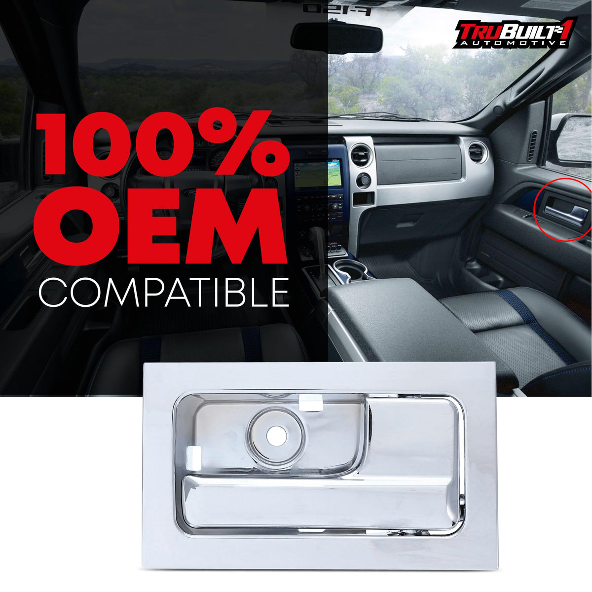 Interior Door Handle Front/Rear Right Passenger Side, All-Chrome handle and Housing Compatible with 2009- 2014 Ford F150, Linlcon Mark LT | CL3Z-1522600-GA, 9L3Z1522600CB, 90825, FO1353152