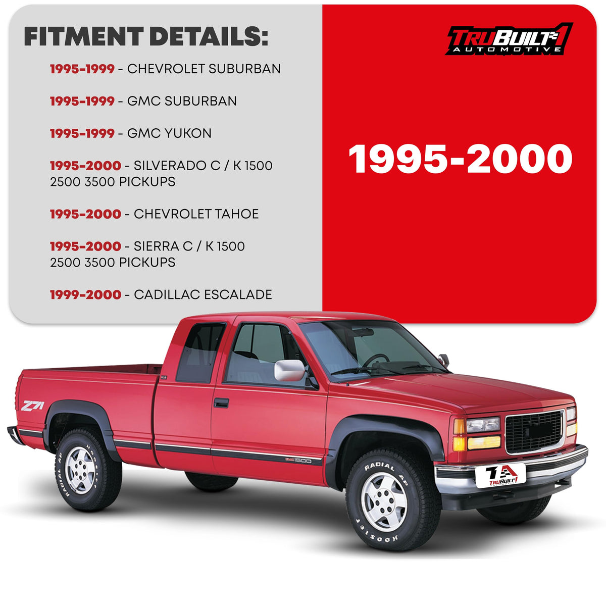 Exterior Left Door Handle - ALL-Metal | Compatible with 1988-2001 Chevy K1500 K2500 K3500 C1500 C2500 C3500, GMC C/K 1500 2500 3500 Pickup Suburban, Tahoe, Yukon, Cadillac, 15742229, 77072